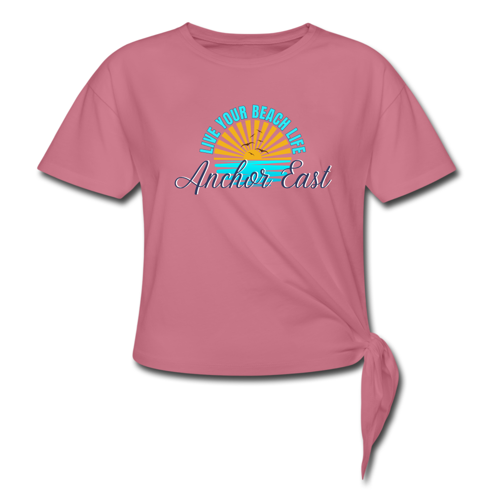 Women's Knotted Live Your Beach Life Tee - mauve
